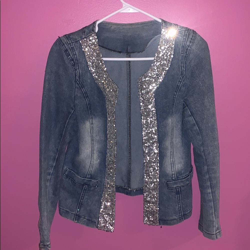 Sequined Denim Jacket - image 1